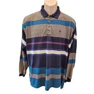 Vintage knights of the round table colorful long sleeve 90s polo EUC striped